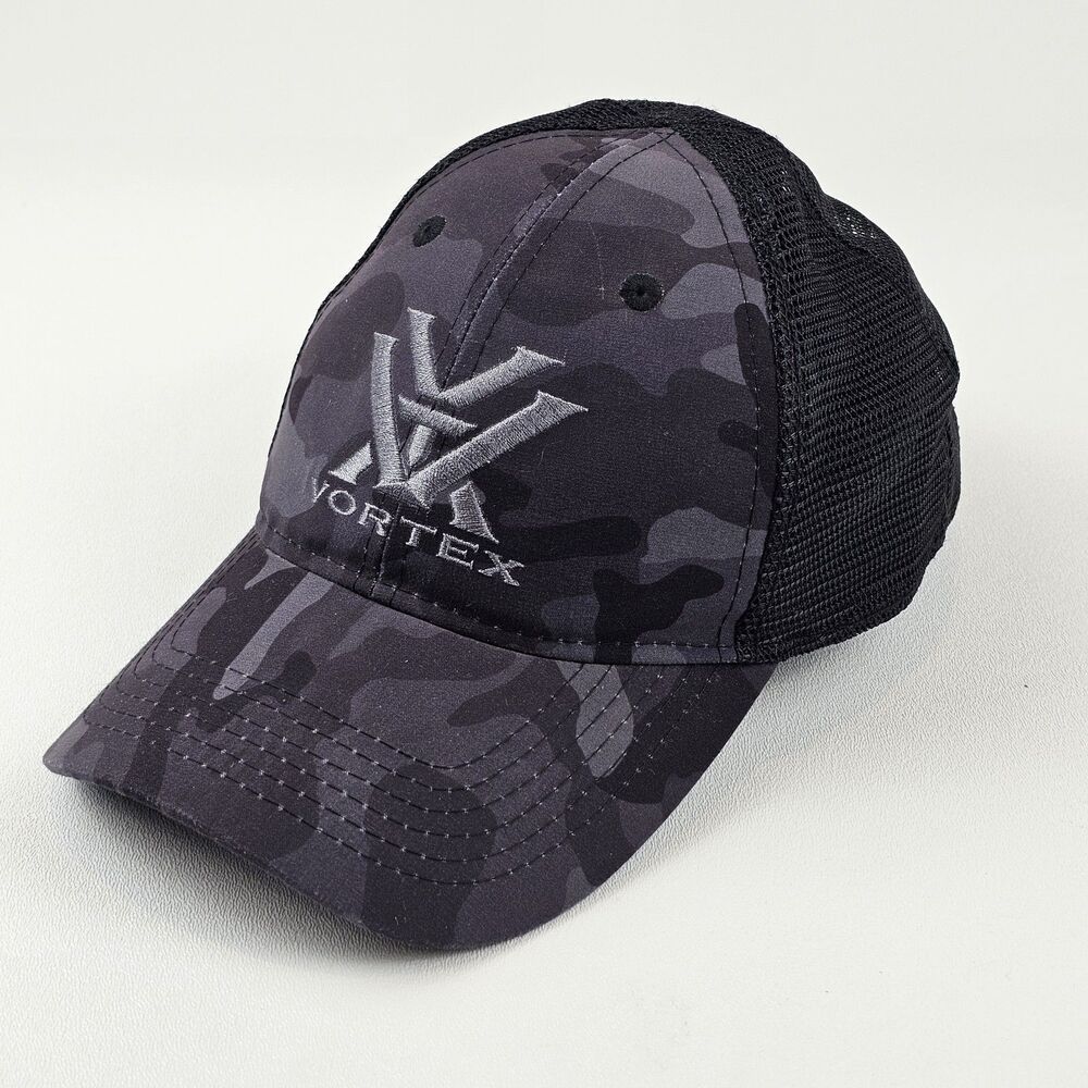 Vortex Optics Hat Black Gray Camo Trucker Mesh Snapback Embroidered Logo Cap